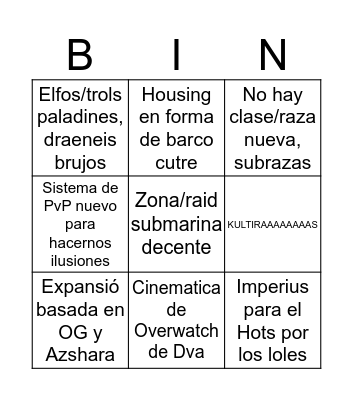 Bingo Blizzcon Bingo Card