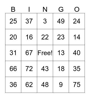 PFS Fall Festival Bingo Card