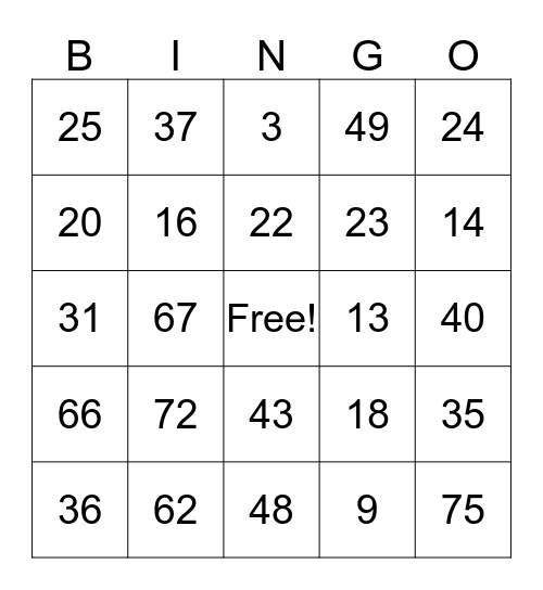PFS Fall Festival Bingo Card
