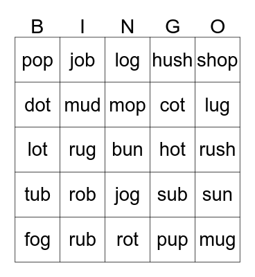 O and U words Bingo Card