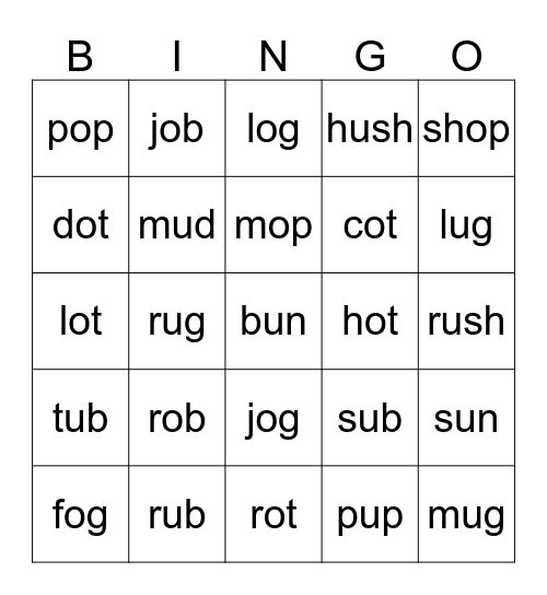 O and U words Bingo Card