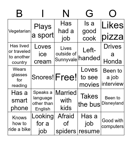 Scavenger Hunt BINGO Card
