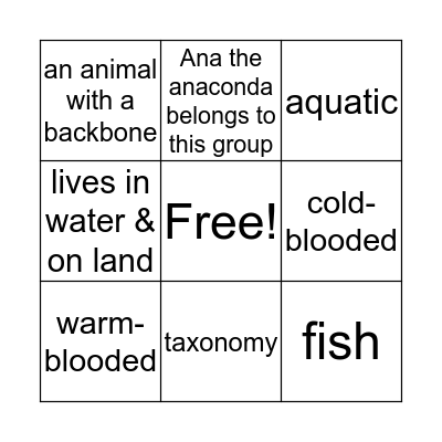 Animals Bingo Card