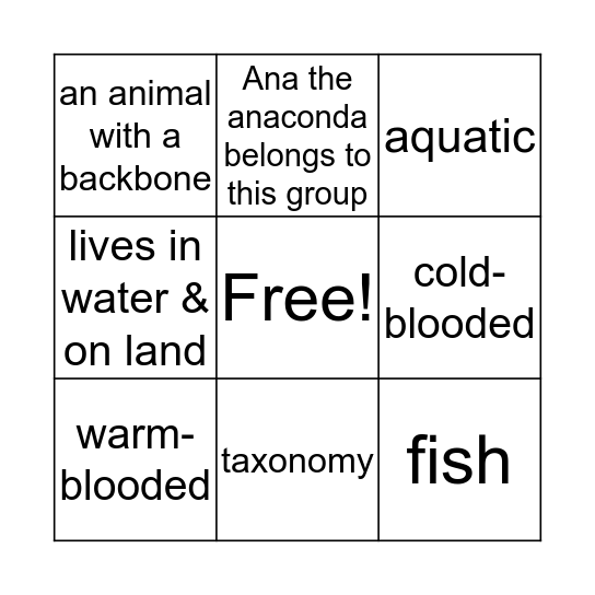 Animals Bingo Card