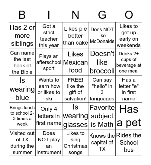 T&T Icebreaker Bingo Card