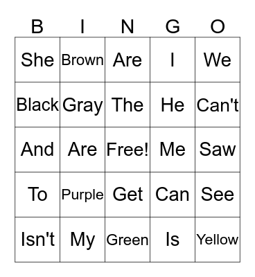 Demarian Sight Words Bingo Card