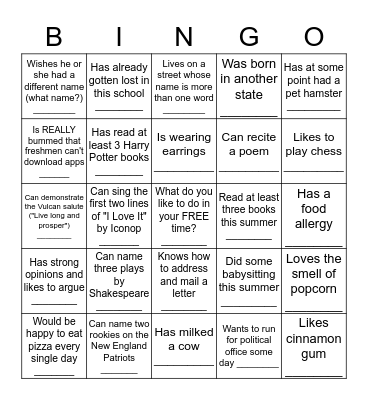 Icebreaker Bingo - Find Someone Who .... Bingo Card