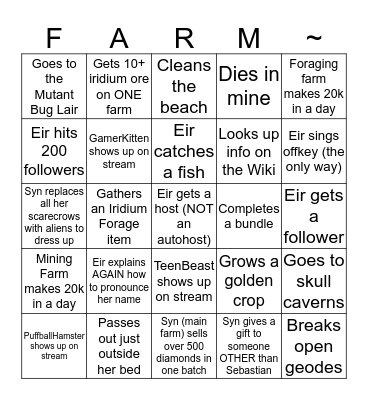 Eirene's Stardew Bingo! Bingo Card
