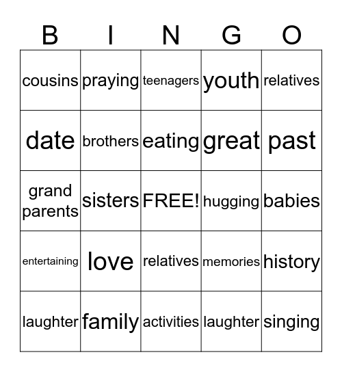 FAMILY REUNION Bingo Card