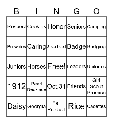 Girl Scout Bingo Card