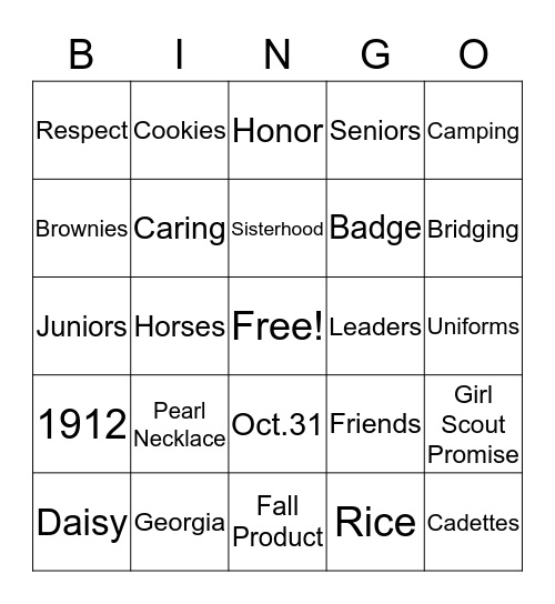 Girl Scout Bingo Card