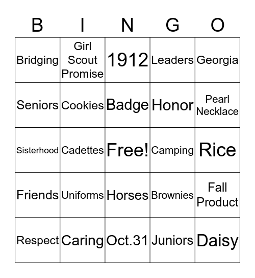 Girl Scout Bingo Card