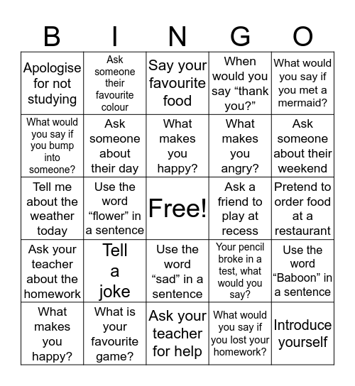 Conversation Bingo! Bingo Card