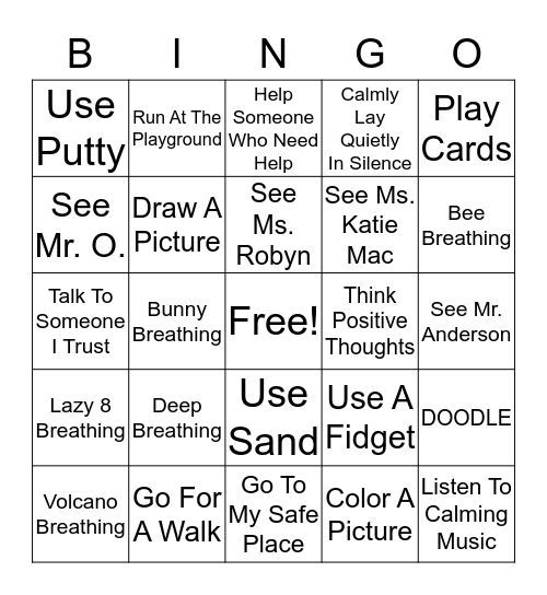 Relaxing Calm At School Bingo Card