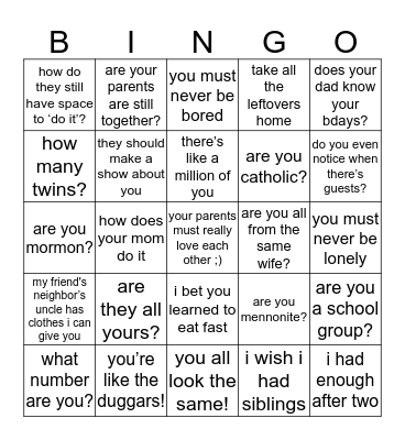big family bingo Card