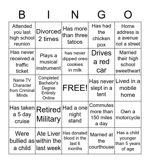 Getting Know You         Bingo Card