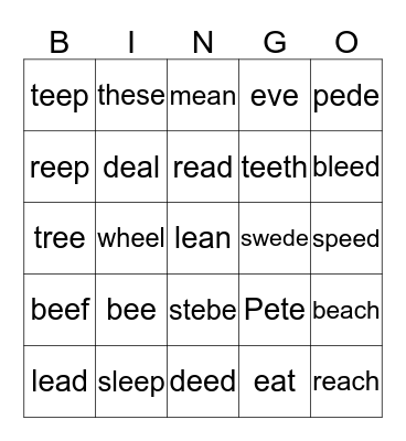 e_e, ee, ea Bingo Card