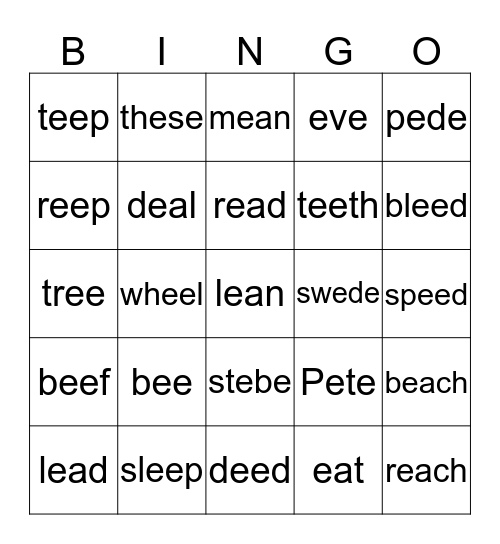 e_e, ee, ea Bingo Card