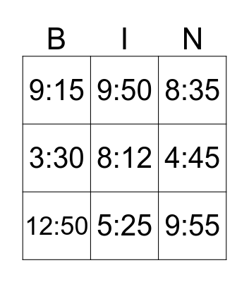 Time Bingo Card