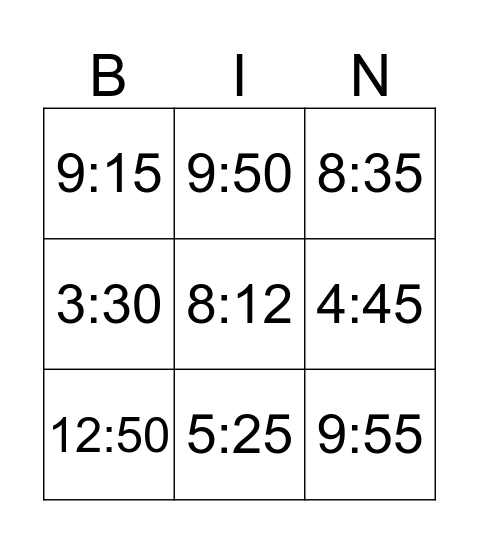 Time Bingo Card