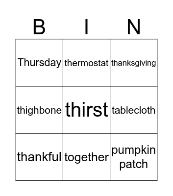 "th" Bingo! Bingo Card