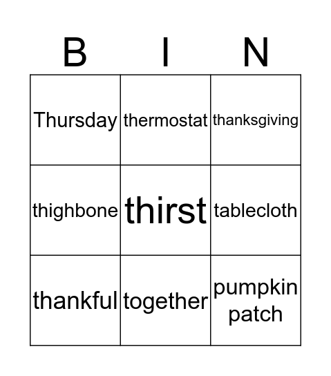 "th" Bingo! Bingo Card