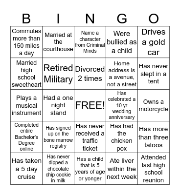 Getting to Know You Bingo Card