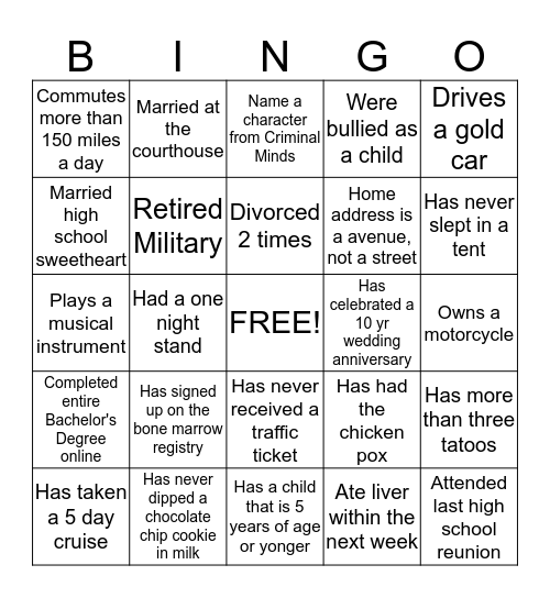 Getting to Know You Bingo Card