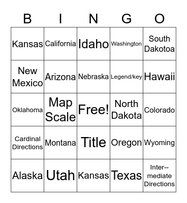 States and Map Skills Bingo Card