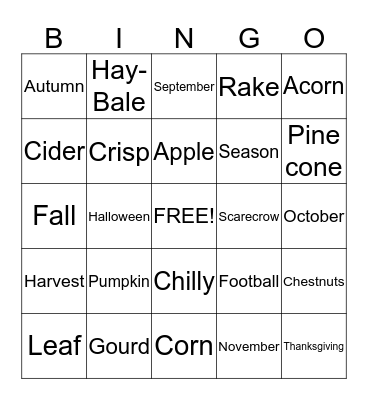 Fall Bingo Card