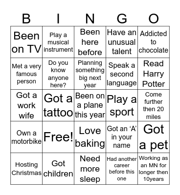 Ice-Breaker Bingo Card