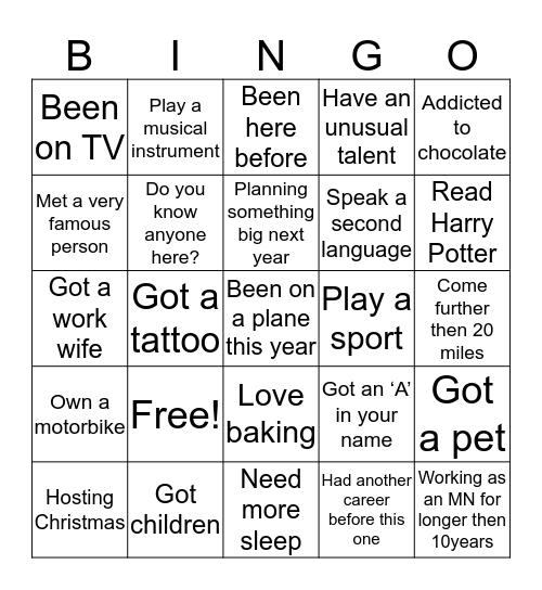 Ice-Breaker Bingo Card