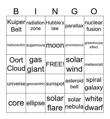Observing the Solar System Bingo Card