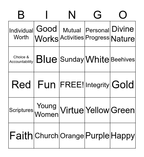 Young Women Bingo Card