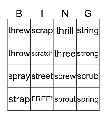 3 letter blends Bingo Card