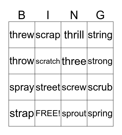 3 letter blends Bingo Card