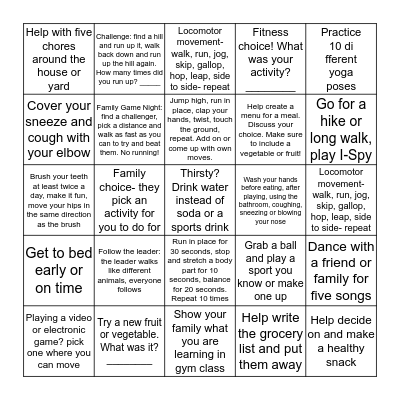 Run Wild! Health and Fitness Bingo Sheet ____ Bingo Card
