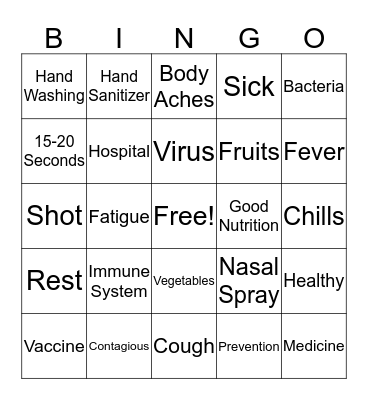 Shoo Flu Don't Bother Me Bingo Card