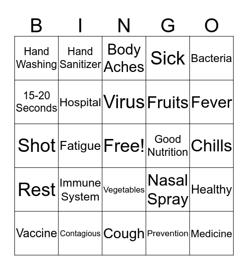 Shoo Flu Don't Bother Me Bingo Card