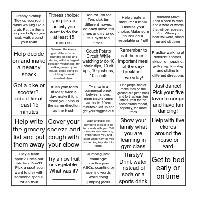 Run Wild! Health and Fitness Bingo Sheet ____ Bingo Card