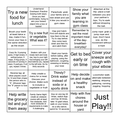 Run Wild! Health and Fitness Bingo Sheet ____ Bingo Card