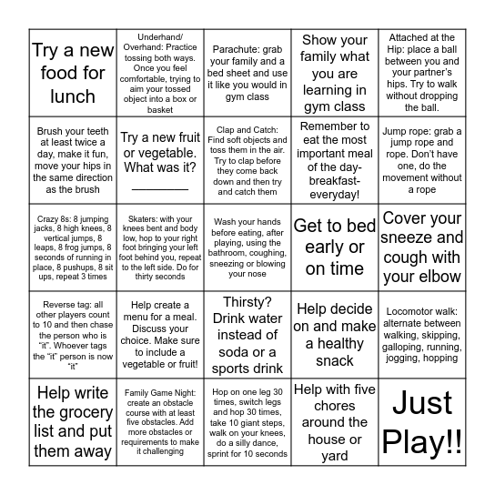 Run Wild! Health and Fitness Bingo Sheet ____ Bingo Card