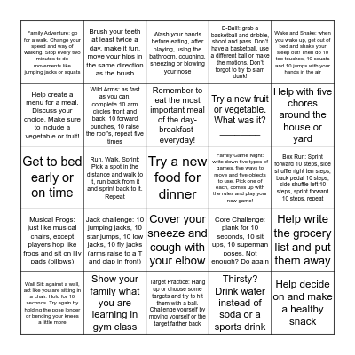 Run Wild! Health and Fitness Bingo Sheet ____ Bingo Card