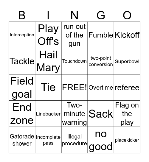 Football Bingo  Bingo Card