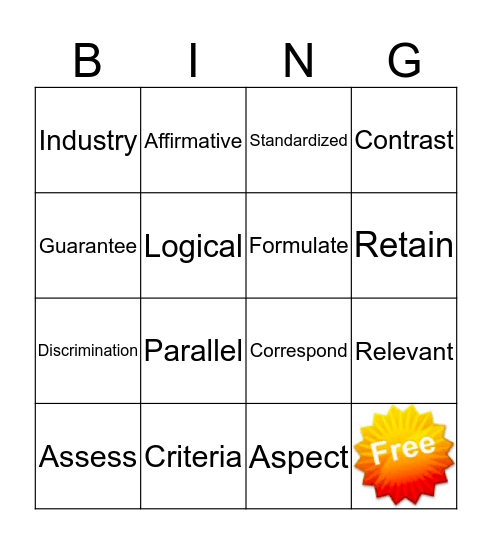 Word Generation Bingo Card