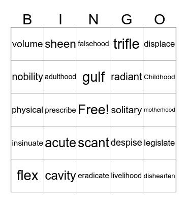 Lesson4 Bingo Card