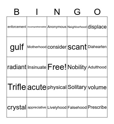 Lesson 4 Bingo Card