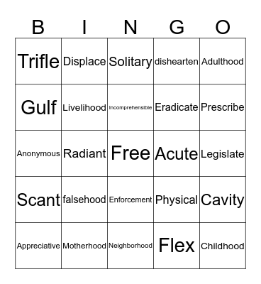 Lesson 4 Bingo Card