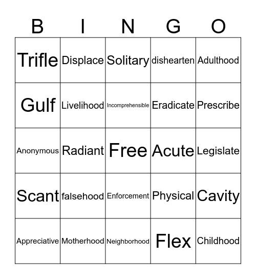 Lesson 4 Bingo Card