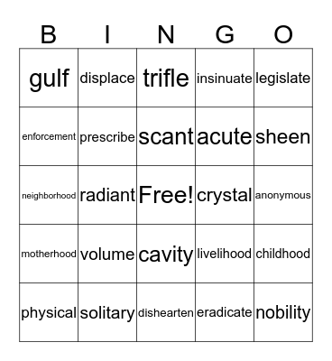 Lesson 4 Bingo Card